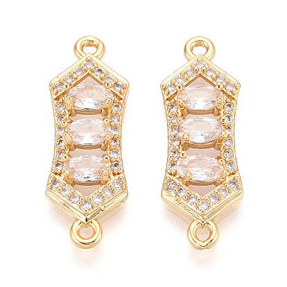 Латунные подвески-звенья/соединители с прозрачными кубическими циркониями, шестиугольник, без никеля 