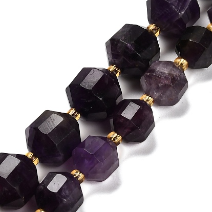 Природный аметист нитей бисера, граненые, двухконусные, точечные призмы с двойным концом, с бисером