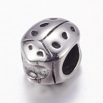 304 Stainless Steel European Beads, Large Hole Beads, Ladybird