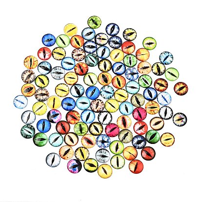 Cabochons en verre transparent imprimé, demi-rond avec motif oeil
