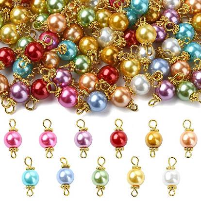 100 шт. 10 стили круглые запекаемые окрашенные перламутровые стеклянные подвески-соединители с жемчужинами, с латунными петлями для штифтов