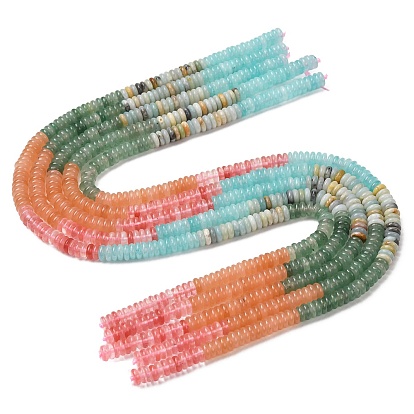 Hilos de cuentas de vidrio de cuarzo cereza y amazonita con flores naturales y jade blanco teñido, Rondana plana, color mezclado