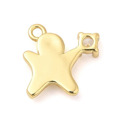 Rack Plating Brass Pave Cubic Zirconia Pendants, Long-Lasting Plated, Cadmium Free & Lead Free, Gingerbread Man