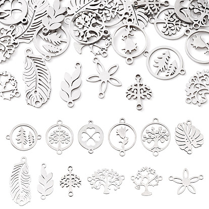 24 шт. 12 соединители звеньев из нержавеющей стали, лазерная резка, лист и дерево и кольцо и плоский круглый и цветок