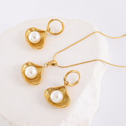 В форме ракушки 304 комплекты из серег-колец и ожерелий с подвесками из нержавеющей стали, с жемчугом из раковины 