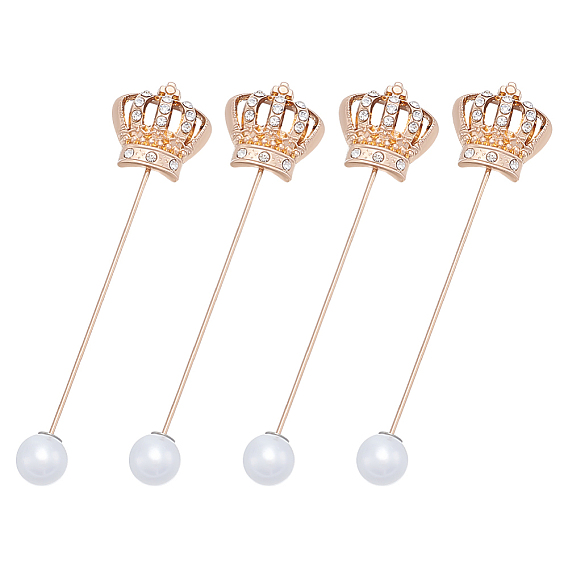 4 шт. брошь-булавка для лацкана из сплава с короной и стразами, с бусинами из искусственного жемчуга из смолы