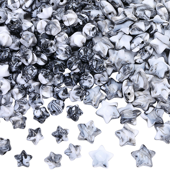 300Pcs 2 Styles Acrylic Beads, Star, Imitation Gemstone