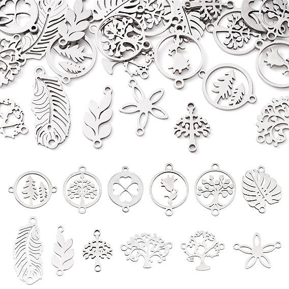 24 шт. 12 соединители звеньев из нержавеющей стали, лазерная резка, лист и дерево и кольцо и плоский круглый и цветок
