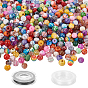 DIY Jewelry Making, Include Acrylic Imitation Jade Beads, Wood Beads and Transparent Stripe Resin Beads, Brass Rhinestone Spacer Beads and Flat Elastic Crystal Thread