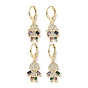 Golden Brass Dangle Leverback Earrings, with Cubic Zirconia and Glass, Human
