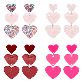 4 пары 4 стильные акриловые серьги-гвоздики в форме сердца с 304 штифтами из нержавеющей стали для женщин