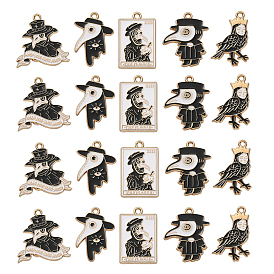 25шт 5 стилей готический подвеска из сплава, с эмалью, золотой свет, очарование доктора вороны
