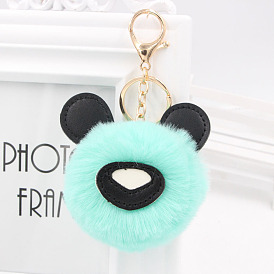 Adorable 8cm Cartoon Panda Keychain with Faux Fur Bunny Bag Charm for Women's Car Decoration