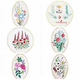 Fish/Flower Pattern Embroidery Starter Kits, including Embroidery Fabric & Thread, Needle, Instruction Sheet
