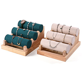 3-Tier Velvet Cloth Bar Bracelet Holder Stands, Wood Display Organizer for Jewelry Bracelets Watches