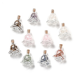 Mixed Gemstones Chips in Rose Glass Bottle Display Decorations, for Witchcraft