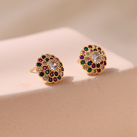 Delicate Colorful Zircon Fashion Earrings - Vintage Floral Brass Plated 18K Gold, Luxurious.