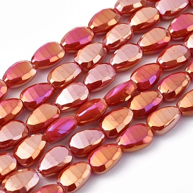 Electroplate Opaque Solid Color Glass Beads Strands, Full Rainbow Plated, Faceted, Teardrop