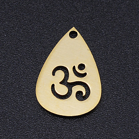 Thème de chakra, 201 pendentifs en acier inoxydable découpés au laser, larme avec aum / ohm