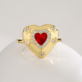 18K Gold Plated Retro Geometric Heart-shaped Zirconia Open Ring for Women