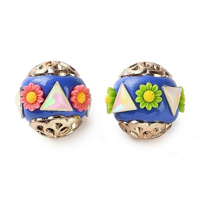 Ручная полимерная глиняная индонезия бисер, круг с цветком и треугольником, с сердечником из сплава и смолы, золотой свет