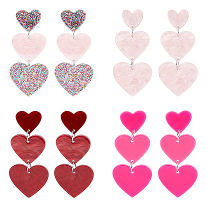 4 пары 4 стильные акриловые серьги-гвоздики в форме сердца с 304 штифтами из нержавеющей стали для женщин