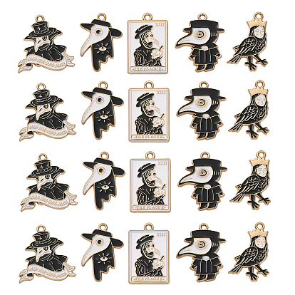 25шт 5 стилей готический подвеска из сплава, с эмалью, золотой свет, очарование доктора вороны