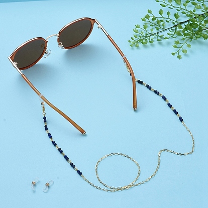 Eyeglasses Chains, Neck Strap for Eyeglasses, with Natural Gemstone Beads, 304 Stainless Steel Lobster Claw Clasps, Brass Paperclip Chains and  Rubber Loop Ends