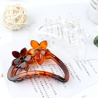 Amber Color Hollow Hair Clip with Matte Half Round Arc Flower.