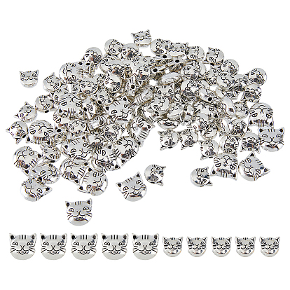 100 шт 2 стили бусины из сплава в тибетском стиле, голова кошки 