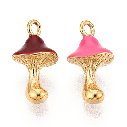 304 подвески из нержавеющей стали, с эмалью, реальный 14 k позолоченный, грибное очарование, ионное покрытие (ip)
