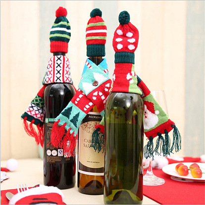 Santa Hat & Scarf Wine Bottle Decoration