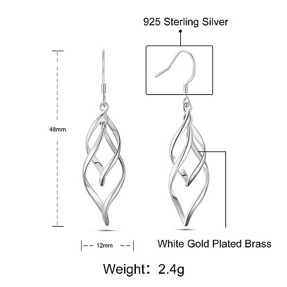 SHEGRACE Brass Dangle Earrings, with 925 Sterling Silver Pins, Leaf
