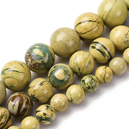 Нити бусин из натурального камня вердит, круглые