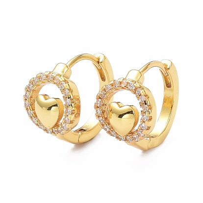Brass Micro Pave Cubic Zirconia Hoop Earrings, Long-Lasting Plated, Ring, Cadmium Free & Lead Free