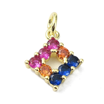 Brass Micro Pave Colorful Cubic Zirconia Pendants, Cadmium Free & Nickel Free & Lead Free, Rhombus