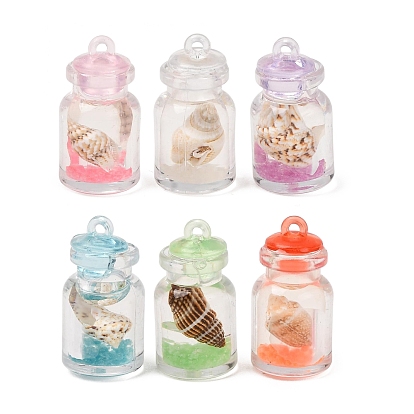 Transparent Resin & Natural Shell Pendants, Wishing Bottle with Conch Charms