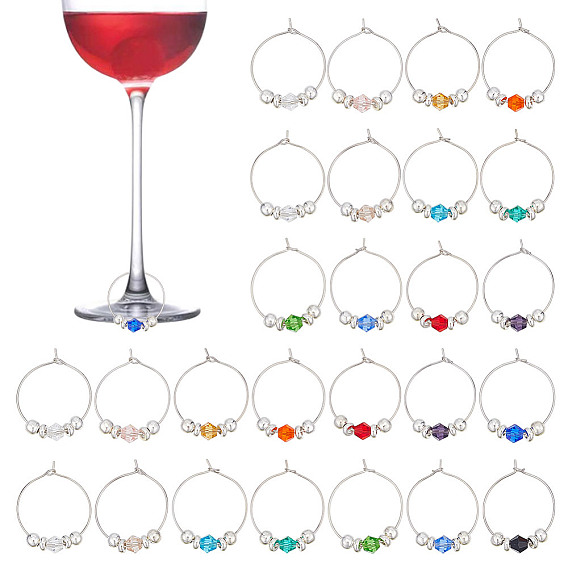 28 шт 14 цвета биконус стеклянные винные бокалы подвески, с латунной фурнитурой 