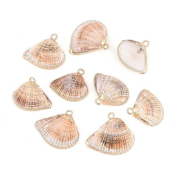 Природные подвески оболочки, с латунной кромкой, подвески в форме ракушек, золотой свет