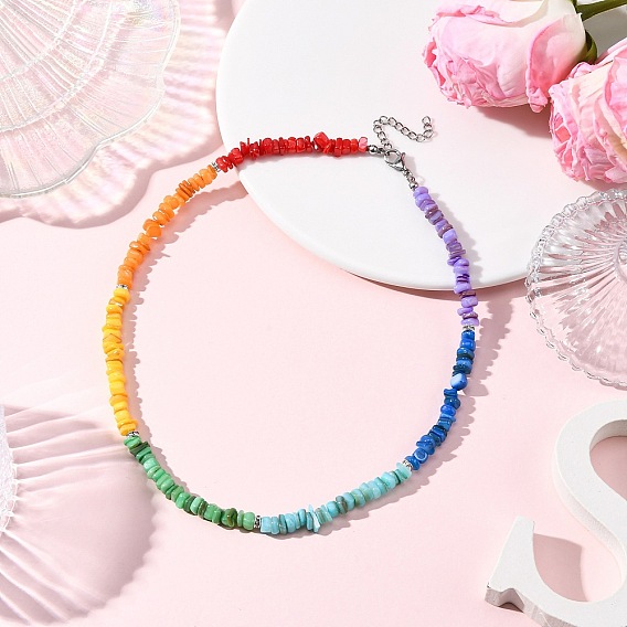 Ожерелья из бусин чакры из натуральных окрашенных пресноводных ракушек, с латунными бусинами из хрусталя и стразами, платина