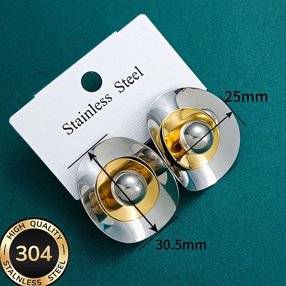 Two Tone 304 Stainless Steel Stud Earrings for Women, Flat Round