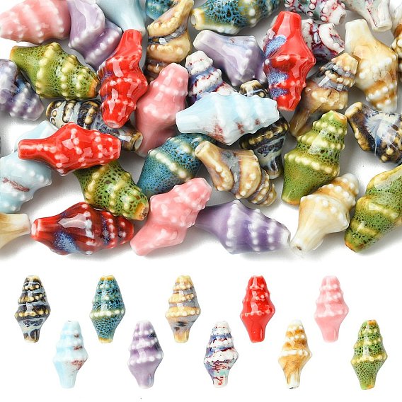 40Pcs 10 Colors Handmade Porcelain Beads, Conch