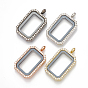 Alloy Magnetic Locket Pendants, with Rhinestone and Glass, Rectangle, Crystal