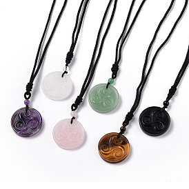 Natural Gemstone Triskele/Triskelion Pendant Necklace with Nylon Cord for Women