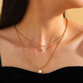 Minimalist Geometric Multilayer Necklace with Round Cutouts and Triangle Pendants