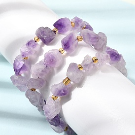 Bracelets extensibles en perles d'améthyste brute naturelle pour femmes, avec des billes en plastique