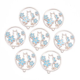 Crémaillère placage pendentifs en émail d'alliage, sans cadmium et sans nickel et sans plomb, or et de lumière, anneau avec chat