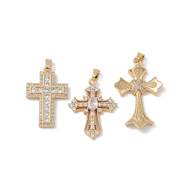 Rack Plating Brass Pendant, with Cubic Zirconia, Lead Free & Cadmium Free, Long-Lasting Plated, Cross
