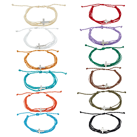 60 шт. 5 сумки, регулируемые вощеные шнуры, плетеные браслеты для женщин и мужчин, с крестообразным сплавным шариком