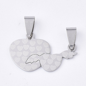 201 inoxydable pendentifs fendus en acier, pour les amoureux, coeur avec le coeur